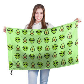 Флаг 3D с принтом Green в Санкт-Петербурге, 100% полиэстер | плотность ткани — 95 г/м2, размер — 67 х 109 см. Принт наносится с одной стороны | alien | food | vegetarian | авокадо | вегетарианство | еда | пришелец