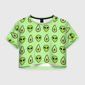 Женская футболка Cropp-top с принтом Green в Санкт-Петербурге, 100% полиэстер | круглая горловина, длина футболки до линии талии, рукава с отворотами | alien | food | vegetarian | авокадо | вегетарианство | еда | пришелец