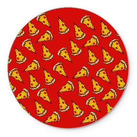 Коврик круглый с принтом Pizza red в Санкт-Петербурге, резина и полиэстер | круглая форма, изображение наносится на всю лицевую часть | fast food | pizza | еда | пицца | фастфуд