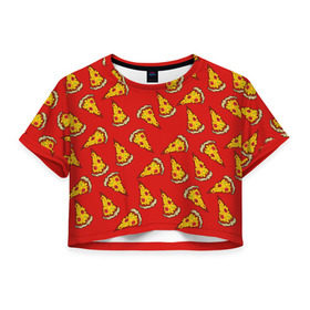 Женская футболка 3D укороченная с принтом Pizza red в Санкт-Петербурге, 100% полиэстер | круглая горловина, длина футболки до линии талии, рукава с отворотами | fast food | pizza | еда | пицца | фастфуд