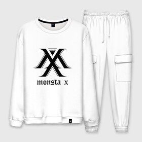 Мужской костюм хлопок с принтом MONSTA X_4 в Санкт-Петербурге, 100% хлопок | на свитшоте круглая горловина, мягкая резинка по низу. Брюки заужены к низу, на них два вида карманов: два “обычных” по бокам и два объемных, с клапанами, расположенные ниже линии бедра. Брюки с мягкой трикотажной резинкой на поясе и по низу штанин. В поясе для дополнительного комфорта — широкие завязки | Тематика изображения на принте: monsta x | монст х