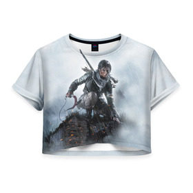 Женская футболка 3D укороченная с принтом Tomb Raider в Санкт-Петербурге, 100% полиэстер | круглая горловина, длина футболки до линии талии, рукава с отворотами | croft | lara | raider | tomb | гробниц | крофт | лара | расхитительница