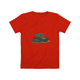 Детская футболка хлопок с принтом Танк КВ-2 в Санкт-Петербурге, 100% хлопок | круглый вырез горловины, полуприлегающий силуэт, длина до линии бедер | shoot animation studio | shoot studio | истории танкистов | танк | танки