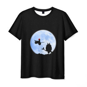 Мужская футболка 3D с принтом Totoro and the moon в Санкт-Петербурге, 100% полиэфир | прямой крой, круглый вырез горловины, длина до линии бедер | anime | moon | myneighbortotoro | night | stars | totoro | аниме | звезды | канта | кодомо | котобус | кусакабэ | луна | мэй | ночь | сусуватари | тацуо | тоторо | хаяомиядзаки | ясуко