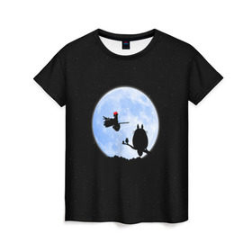Женская футболка 3D с принтом Totoro and the moon в Санкт-Петербурге, 100% полиэфир ( синтетическое хлопкоподобное полотно) | прямой крой, круглый вырез горловины, длина до линии бедер | anime | moon | myneighbortotoro | night | stars | totoro | аниме | звезды | канта | кодомо | котобус | кусакабэ | луна | мэй | ночь | сусуватари | тацуо | тоторо | хаяомиядзаки | ясуко