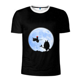Мужская футболка 3D спортивная с принтом Totoro and the moon в Санкт-Петербурге, 100% полиэстер с улучшенными характеристиками | приталенный силуэт, круглая горловина, широкие плечи, сужается к линии бедра | Тематика изображения на принте: anime | moon | myneighbortotoro | night | stars | totoro | аниме | звезды | канта | кодомо | котобус | кусакабэ | луна | мэй | ночь | сусуватари | тацуо | тоторо | хаяомиядзаки | ясуко