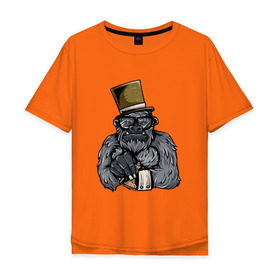 Мужская футболка хлопок Oversize с принтом Гроссмейстер в Санкт-Петербурге, 100% хлопок | свободный крой, круглый ворот, “спинка” длиннее передней части | chess | sport | горилла | животные | мат | обезьяна | примат | спорт | шах | шахматы | шляпа