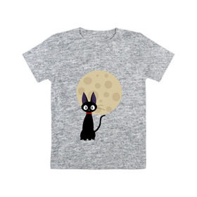 Детская футболка хлопок с принтом Luna cat в Санкт-Петербурге, 100% хлопок | круглый вырез горловины, полуприлегающий силуэт, длина до линии бедер | Тематика изображения на принте: ведьмина доставка | кики | хаяо миядзаки