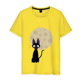 Мужская футболка хлопок с принтом Luna cat в Санкт-Петербурге, 100% хлопок | прямой крой, круглый вырез горловины, длина до линии бедер, слегка спущенное плечо. | Тематика изображения на принте: ведьмина доставка | кики | хаяо миядзаки