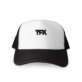 Кепка тракер с сеткой с принтом TFK logo black в Санкт-Петербурге, трикотажное полотно; задняя часть — сетка | длинный козырек, универсальный размер, пластиковая застежка | Тематика изображения на принте: tfk | thousand foot krutch