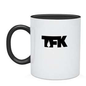 Кружка двухцветная с принтом TFK logo black в Санкт-Петербурге, керамика | объем — 330 мл, диаметр — 80 мм. Цветная ручка и кайма сверху, в некоторых цветах — вся внутренняя часть | tfk | thousand foot krutch