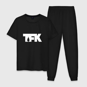 Мужская пижама хлопок с принтом TFK logo white в Санкт-Петербурге, 100% хлопок | брюки и футболка прямого кроя, без карманов, на брюках мягкая резинка на поясе и по низу штанин
 | Тематика изображения на принте: tfk | thousand foot krutch