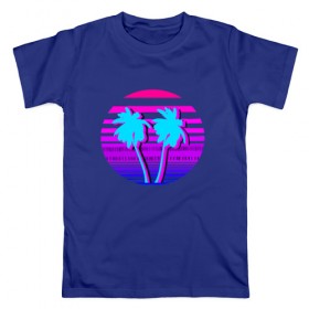 Мужская футболка хлопок с принтом пальмы 80 в Санкт-Петербурге, 100% хлопок | прямой крой, круглый вырез горловины, длина до линии бедер, слегка спущенное плечо. | 8 bit | восьмидесятые | новая волна | ретро вейв