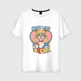 Женская футболка хлопок Oversize с принтом Сейлор Мун в Санкт-Петербурге, 100% хлопок | свободный крой, круглый ворот, спущенный рукав, длина до линии бедер
 | sailor moon