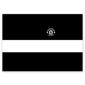 Поздравительная открытка с принтом FC Manchester United в Санкт-Петербурге, 100% бумага | плотность бумаги 280 г/м2, матовая, на обратной стороне линовка и место для марки
 | black   white | england | football | logo | manchester united | sport | англия | арт | лига | лого | манчестер юнайтед | спорт | текстура | фк | футбол | футбольный клуб | черно белый | эмблема