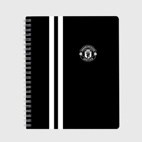 Тетрадь с принтом Manchester United Black&White в Санкт-Петербурге, 100% бумага | 48 листов, плотность листов — 60 г/м2, плотность картонной обложки — 250 г/м2. Листы скреплены сбоку удобной пружинной спиралью. Уголки страниц и обложки скругленные. Цвет линий — светло-серый
 | Тематика изображения на принте: england | football | logo | manchester united | sport | англия | арт | лига | лого | манчестер юнайтед | спорт | текстура | фк | футбол | футбольный клуб | эмблема