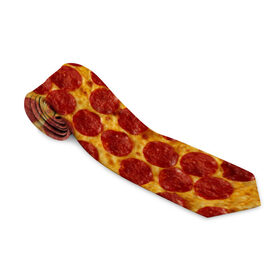 Галстук 3D с принтом Пицца пепперони в Санкт-Петербурге, 100% полиэстер | Длина 148 см; Плотность 150-180 г/м2 | pepperoni | pizza | еда | колбаса | мясо | пица | сардельки | сыр | фастфуд