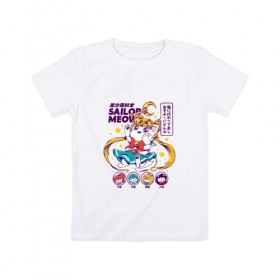 Детская футболка хлопок с принтом Sailor Moon в Санкт-Петербурге, 100% хлопок | круглый вырез горловины, полуприлегающий силуэт, длина до линии бедер | Тематика изображения на принте: кот | котики | сейлор мун