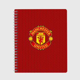 Тетрадь с принтом Manchester United Knitted в Санкт-Петербурге, 100% бумага | 48 листов, плотность листов — 60 г/м2, плотность картонной обложки — 250 г/м2. Листы скреплены сбоку удобной пружинной спиралью. Уголки страниц и обложки скругленные. Цвет линий — светло-серый
 | england | football | logo | manchester united | pattern | sport | англия | арт | вязаный | лига | лого | манчестер юнайтед | переплет | свитер | спорт | текстура | узор | фк | футбол | футбольный клуб | эмблема