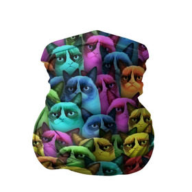 Бандана-труба 3D с принтом Разноцветные сердитые коты в Санкт-Петербурге, 100% полиэстер, ткань с особыми свойствами — Activecool | плотность 150‒180 г/м2; хорошо тянется, но сохраняет форму | cat | grumpy | грустный | злой | кот | кошка | мем | паттерн | радуга
