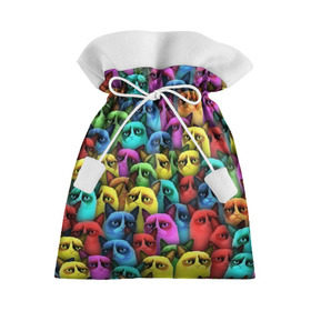Подарочный 3D мешок с принтом Разноцветные сердитые коты в Санкт-Петербурге, 100% полиэстер | Размер: 29*39 см | Тематика изображения на принте: cat | grumpy | грустный | злой | кот | кошка | мем | паттерн | радуга