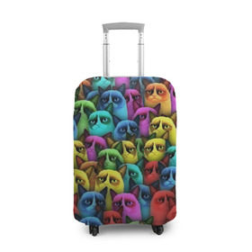 Чехол для чемодана 3D с принтом Разноцветные сердитые коты в Санкт-Петербурге, 86% полиэфир, 14% спандекс | двустороннее нанесение принта, прорези для ручек и колес | cat | grumpy | грустный | злой | кот | кошка | мем | паттерн | радуга