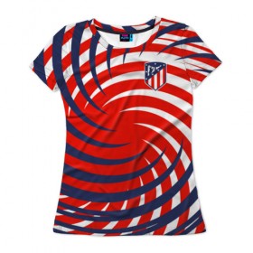 Женская футболка 3D с принтом Atletico Madrid в Санкт-Петербурге, 100% полиэфир ( синтетическое хлопкоподобное полотно) | прямой крой, круглый вырез горловины, длина до линии бедер | атлетико мадрид | полосы | эмблема