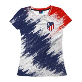 Женская футболка 3D с принтом Atletico Madrid в Санкт-Петербурге, 100% полиэфир ( синтетическое хлопкоподобное полотно) | прямой крой, круглый вырез горловины, длина до линии бедер | атлетико мадрид | эмблема