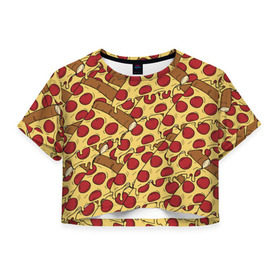 Женская футболка 3D укороченная с принтом Pizza в Санкт-Петербурге, 100% полиэстер | круглая горловина, длина футболки до линии талии, рукава с отворотами | cheese | fast food | food | junk food | pizza | еда | пицца | сыр | фастфут