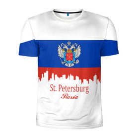Мужская футболка 3D спортивная с принтом Санкт-Петербург в Санкт-Петербурге, 100% полиэстер с улучшенными характеристиками | приталенный силуэт, круглая горловина, широкие плечи, сужается к линии бедра | ленинград | питер | триколор