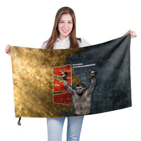 Флаг 3D с принтом Хабиб Нурмагомедов (the Eagle) в Санкт-Петербурге, 100% полиэстер | плотность ткани — 95 г/м2, размер — 67 х 109 см. Принт наносится с одной стороны | aka | eagle | khabib | mma | ufc | орел | хабиб