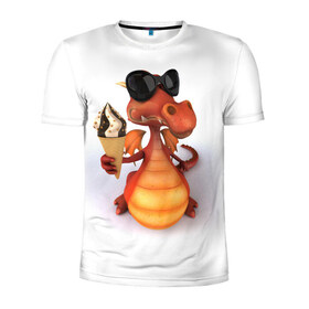 Мужская футболка 3D спортивная с принтом Добрый дракон в Санкт-Петербурге, 100% полиэстер с улучшенными характеристиками | приталенный силуэт, круглая горловина, широкие плечи, сужается к линии бедра | дракон | дракончик | змей | мороженное | чудовище | ящерица