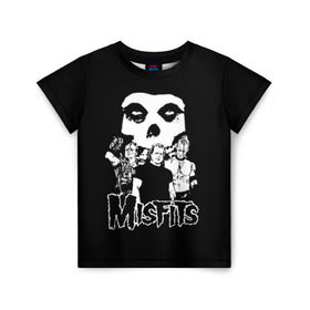 Детская футболка 3D с принтом Misfits в Санкт-Петербурге, 100% гипоаллергенный полиэфир | прямой крой, круглый вырез горловины, длина до линии бедер, чуть спущенное плечо, ткань немного тянется | horror | punk | rock | альтернатива | группа | мисфитс | неприкаянные | панк | рок | хоррор