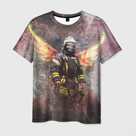Мужская футболка 3D с принтом Пожарный в Санкт-Петербурге, 100% полиэфир | прямой крой, круглый вырез горловины, длина до линии бедер | Тематика изображения на принте: 