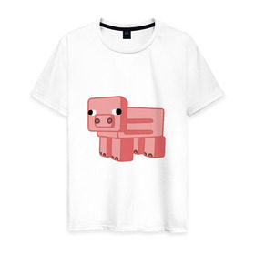 Мужская футболка хлопок с принтом Minecraft Pig в Санкт-Петербурге, 100% хлопок | прямой крой, круглый вырез горловины, длина до линии бедер, слегка спущенное плечо. | minecraft pigminecraft | майнкрафт