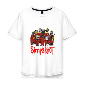 Мужская футболка хлопок Oversize с принтом SimpsKnot в Санкт-Петербурге, 100% хлопок | свободный крой, круглый ворот, “спинка” длиннее передней части | art | bart | homer | metall | rock | simpson | simpsons | slipknot |   группа | арт | барт | гомер | металл | рок | симпсон | симпсоны | слинкнот