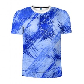 Мужская футболка 3D спортивная с принтом Брызги и полосы-3 в Санкт-Петербурге, 100% полиэстер с улучшенными характеристиками | приталенный силуэт, круглая горловина, широкие плечи, сужается к линии бедра | абстракция | брызги краски | кляксы | полосы | пятна | разводы | синий
