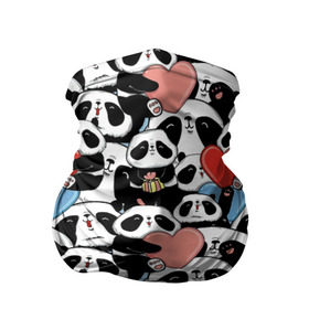 Бандана-труба 3D с принтом Funny Panda в Санкт-Петербурге, 100% полиэстер, ткань с особыми свойствами — Activecool | плотность 150‒180 г/м2; хорошо тянется, но сохраняет форму | Тематика изображения на принте: bear | heart | positive | медведь | мишка | орнамент | панда | подарок | позитив | сердечки | сердце | сюрприз | узор