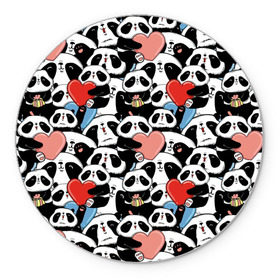 Коврик круглый с принтом Funny Panda в Санкт-Петербурге, резина и полиэстер | круглая форма, изображение наносится на всю лицевую часть | bear | heart | positive | медведь | мишка | орнамент | панда | подарок | позитив | сердечки | сердце | сюрприз | узор