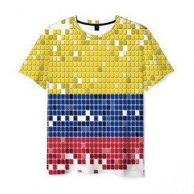 Мужская футболка 3D с принтом Флаг Колумбии в Санкт-Петербурге, 100% полиэфир | прямой крой, круглый вырез горловины, длина до линии бедер | пиксельный