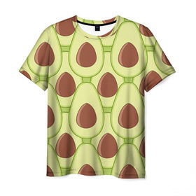 Мужская футболка 3D с принтом Авокадо в Санкт-Петербурге, 100% полиэфир | прямой крой, круглый вырез горловины, длина до линии бедер | Тематика изображения на принте: avocado | food | fruit | pattern | vegan | vegetarian | авокадо | веган | вегетарианство | еда | паттерн | правильное питание | фрукт