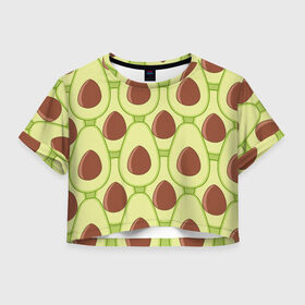 Женская футболка 3D укороченная с принтом Авокадо в Санкт-Петербурге, 100% полиэстер | круглая горловина, длина футболки до линии талии, рукава с отворотами | Тематика изображения на принте: avocado | food | fruit | pattern | vegan | vegetarian | авокадо | веган | вегетарианство | еда | паттерн | правильное питание | фрукт