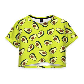 Женская футболка 3D укороченная с принтом Авокадо в Санкт-Петербурге, 100% полиэстер | круглая горловина, длина футболки до линии талии, рукава с отворотами | avocado | food | fruit | pattern | vegan | vegetarian | авокадо | веган | вегетарианство | еда | паттерн | правильное питание | фрукт