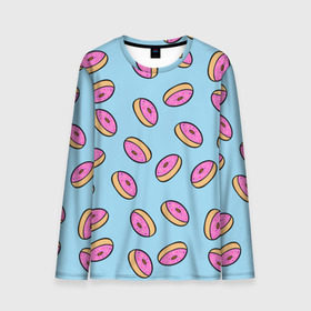 Мужской лонгслив 3D с принтом Пончики в Санкт-Петербурге, 100% полиэстер | длинные рукава, круглый вырез горловины, полуприлегающий силуэт | Тематика изображения на принте: doughnut | food | pattern | sweet | vegan | vegetarian | веган | вегетарианство | еда | паттерн | пончик | сладкое