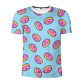 Мужская футболка 3D спортивная с принтом Пончики в Санкт-Петербурге, 100% полиэстер с улучшенными характеристиками | приталенный силуэт, круглая горловина, широкие плечи, сужается к линии бедра | Тематика изображения на принте: doughnut | food | pattern | sweet | vegan | vegetarian | веган | вегетарианство | еда | паттерн | пончик | сладкое