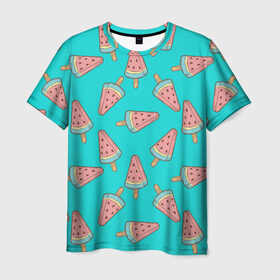 Мужская футболка 3D с принтом Ice cream Watermelon в Санкт-Петербурге, 100% полиэфир | прямой крой, круглый вырез горловины, длина до линии бедер | food | ice cream | pattern | sweet | vegetarian | watermelon | арбуз | вегетарианство | еда | мороженое | паттерн | правильное питание | сладкое