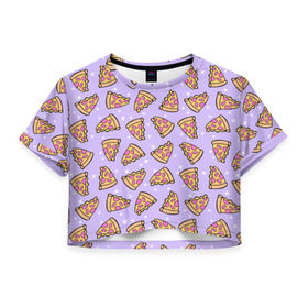 Женская футболка 3D укороченная с принтом Пицца Мун в Санкт-Петербурге, 100% полиэстер | круглая горловина, длина футболки до линии талии, рукава с отворотами | food | pattern | pizza | sailor moon | еда | паттерн | пицца | сейлор мун