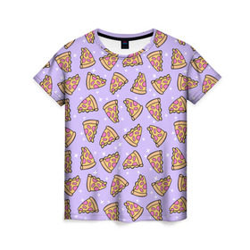 Женская футболка 3D с принтом Пицца Мун в Санкт-Петербурге, 100% полиэфир ( синтетическое хлопкоподобное полотно) | прямой крой, круглый вырез горловины, длина до линии бедер | food | pattern | pizza | sailor moon | еда | паттерн | пицца | сейлор мун