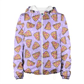 Женская куртка 3D с принтом Пицца Мун в Санкт-Петербурге, ткань верха — 100% полиэстер, подклад — флис | прямой крой, подол и капюшон оформлены резинкой с фиксаторами, два кармана без застежек по бокам, один большой потайной карман на груди. Карман на груди застегивается на липучку | food | pattern | pizza | sailor moon | еда | паттерн | пицца | сейлор мун