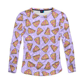 Женский лонгслив 3D с принтом Пицца Мун в Санкт-Петербурге, 100% полиэстер | длинные рукава, круглый вырез горловины, полуприлегающий силуэт | food | pattern | pizza | sailor moon | еда | паттерн | пицца | сейлор мун